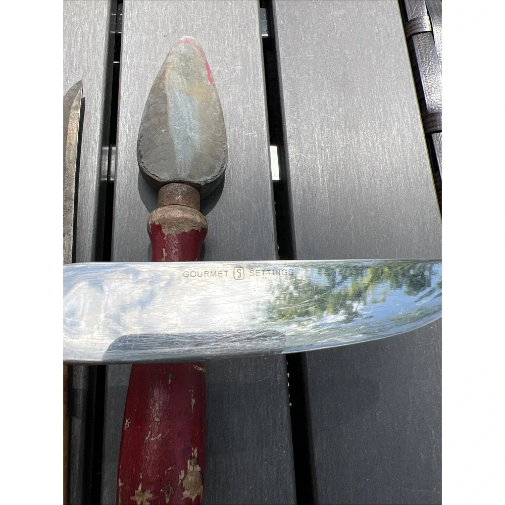 Lot Of 4 Vtg Antique Kitchen Gadgets Utensils Knifes Can Opener Sharpening Stone